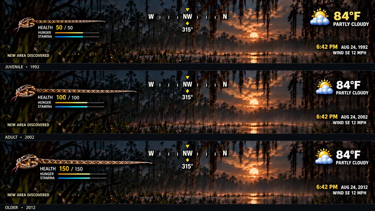 Approved corner HUD shown at three life stages.